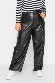 Yours Pantalones Negros Anchos Polipiel, Mujer Curvy Y Tallas Grandes, Yours