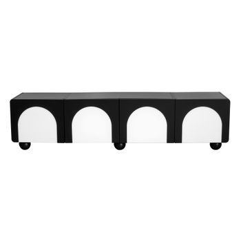 Mueble Tv Negro Y Blanco De 180 Cm Con 2 Cajones Y 2 Puertas De Arco
