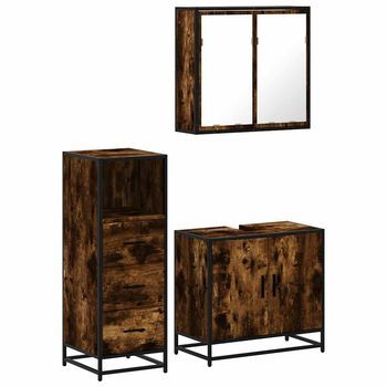 Set De Muebles Baño 3 Piezas Madera Contrachapada Roble Ahumado