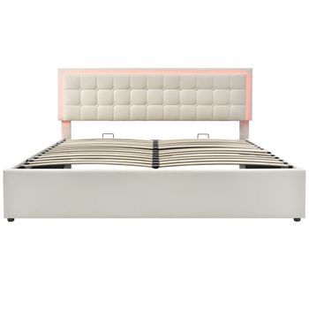 Cama Con Canapé 180x200cm Con Led En Símil Piel Con Somier Blanco