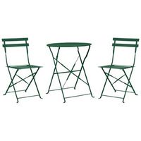 conjunto de balcon 3 piezas mesa redonda sillas de acero exterior verde oscuro fiori