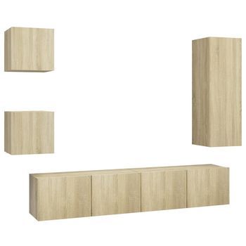 Set Muebles De Salón Tv 5 Pzas Madera Ingeniería Roble Sonoma Vidaxl