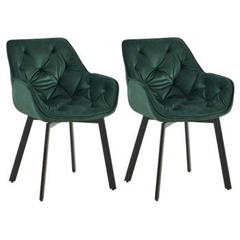 Juego De 2 Sillas De Comedor Terciopelo Verde 62x57x84 Cm Clp