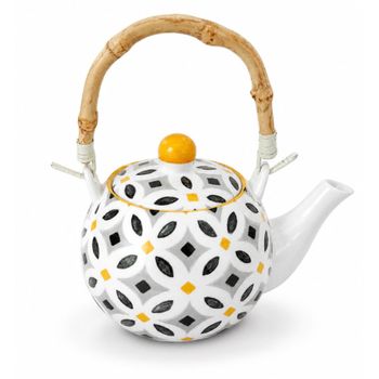Tetera de cerámica con asa de bambú blanca y negra 22 cm