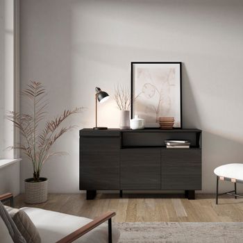 Aparador efecto madera negro 150x35x87cm con patas