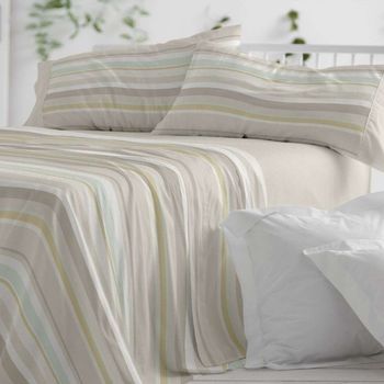 Juego De Sábanas 50% Algodón Diseño Rayas Azul 135 X 190/200 Cm - Verde - Burrito Blanco