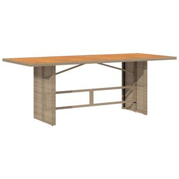 Mesa De Jardín | Mesa De Exterior Superficie De Madera Ratán Pe Beige 190x80x74 Cm