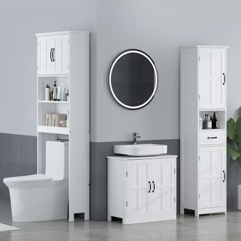 Mueble Sobre Inodoro De Mdf Kleankin 66x23x178 Cm Blanco