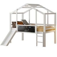 cama tipo altillo de 90x200 cm con escalera y tobogan de seguridad panel con diseno de grafiti color blanco