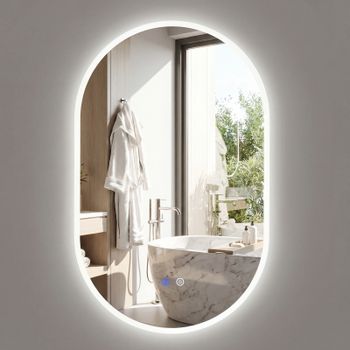 Costway Espejo Iluminado Pared Baño 80x50cm Ovalado Sin Marco LED Vidrio Templado HD Antivaho 3 Modos Color Ajustable