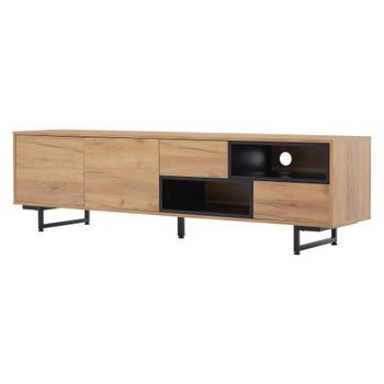 Mueble De Tv De 173 Cm, Color Madera, Puertas, Cajones Y Compartimentos Abiertos