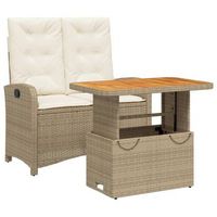 conjunto comedor jardin 2 uds  mueble jardin mesa y sillas con cojines ratan sintetico beige
