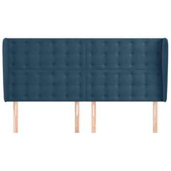Cabecero Cama Mueble De Dormitorio Con Orejas De Terciopelo Oscuro 203 X 23 X 118/128 Cm Azul M02_0003733