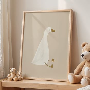 Cuadro ganso blanco, marco premium chapado en roble, 30x40 cm