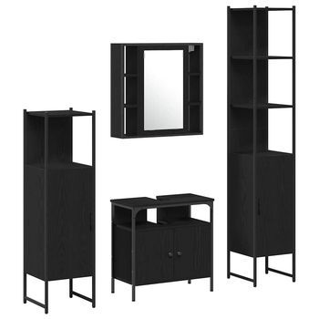 Juego De Muebles De Baño | Armario De Baño 4 Piezas Roble Negro Madera De Ingeniería