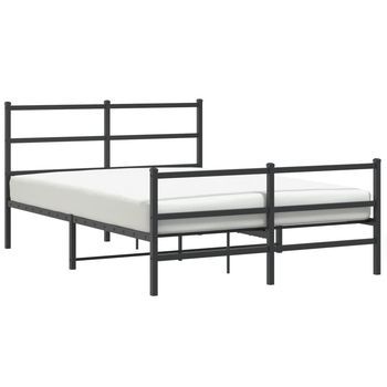 Cama Matrimonial | Cama Para Adultos | Estructura De Cama Con Cabecero Y Estribo Metal Negro 135x190cm
