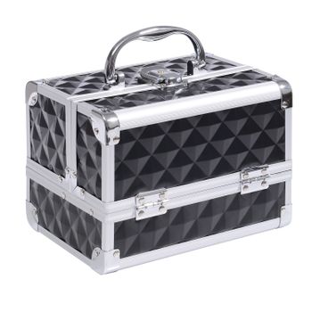 HOMCOM Maletín de Maquillaje Con Espejo Cerradura Varios Compartimientos 20x15x15cm Aluminio Negro