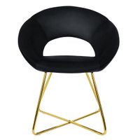 silla de comedor aspecto terciopelo negro patas de metal doradas