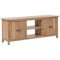 mueble de tv rustico con estantes de almacenaje organizacion de cables madera clara salton