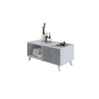 Mesa De Centro Con Almacenamiento 91,5 Cm Wind Blanco Mate - Gris Cemento 91,5 X 45 X 49,6 Cm