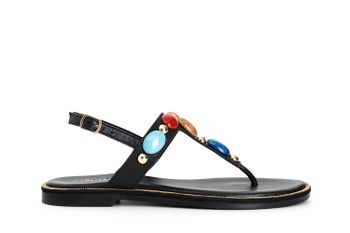 sandalias de dedo de piel con piedras black