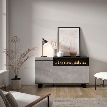 Aparador efecto madera cemento 150x35x87cm chimenea efecto fuego