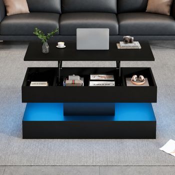 Mesa De Centro Elevable Con Almacenamiento Oculto, Led Y Enchufes, 100 X 50 X 42 Cm