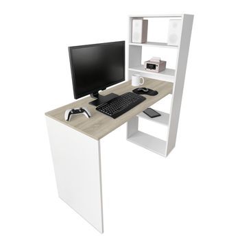 Escritorio Urban Con Estantería | Color Blanco Y Cambria | Diseño Moderno Y Funcional | 122x140x53 Cm