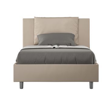 Cama Para Adultos Moderna Con Cojines Acolchados De Piel Sintética Anja.-color Ribete Verde Crudo-ropa De Cama 120x190 Cm