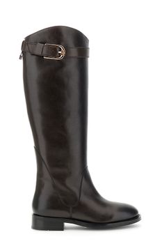 botas altas de piel con hebilla dorada dark brown 35