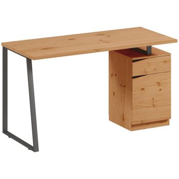 HOMCOM Escritorio para ordenador con armario y cajón 135 x 60 cm, estantería ajustable, patas de metal, estilo industrial, madera natural