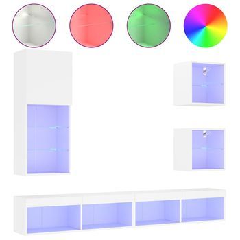 Muebles De Tv De Pared Con Led 5 Pzas Madera Ingeniería Blanco Vidaxl