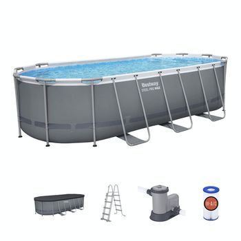 Piscina Desmontable Tubular Bestway Steel Pro Max Oval 549 X 274 X 122 Cm Con Depuradora De Cartucho 5.678 L/h, Escalera Y Cobertor
