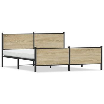 Estructura De Cama Sin Colchón Metal Roble Sonoma 180x200 Cm