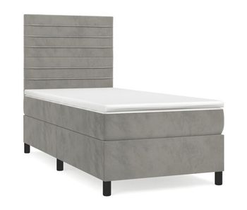 Cama box spring con colchón terciopelo gris claro 90x190 cm rayas horizontales