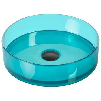 Lavabo Sobre Encimera De Baño Redondo Solid Surface Transparente 36 Cm Turquesa Tolosa