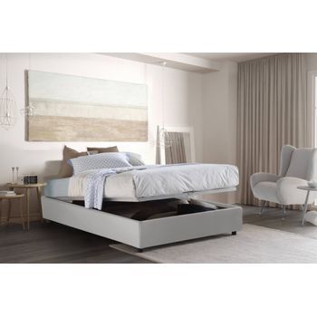 Talamo Italia Cama Individual Y Media Con Contenedor Silvia Sommier, Made In Italy, Cama Con Tapizado En Ecopiel, Apertura Frontal, Con Colchón De 120x190 Cm Incluido, Blanco