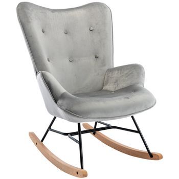 Silla Mecedora Sanka En Terciopelo Gris 88x71x98 Cm Clp