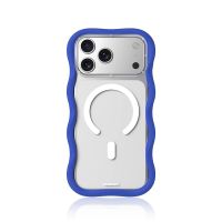 youngkit funda para iphone 17 pro  carcasa magnetica dynamic ii transparente azul glacier wavy silicone diseno moderno y ajuste preciso
