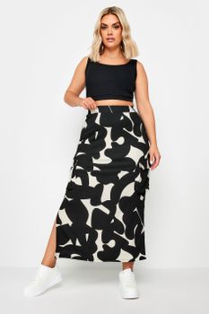 Yours Falda Negra Maxi Estampada Con Bolsillos Cargo, Mujer Curvy Y Tallas Grandes, Yours