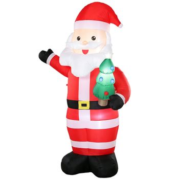 Outsunny Papá Noel inflable, 243 cm, con luces LED brillantes, decoración navideña para interior y exterior, rojo