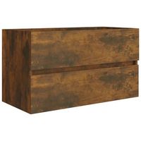 mueble lavabo madera contrachapada roble ahumado 80x385x45cm vidaxl