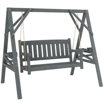Outsunny Columpio de jardín para 2 personas, banco colgante de madera con estantes, portavasos y cadenas metálicas, Gris   Aosom España