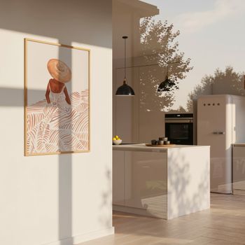Cuadro vestido de lineas, marco premium chapado en roble, 50x70 cm