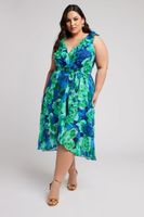 yours london vestido con volantes sin mangas de flores azules y verdes mujer curvy y tallas grandes yours london