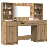conjunto de mesa de vestidor con led 3 piezas roble artesanal