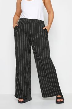 Yours Pantalones Anchos Negros Raya Diplomática Con Textura, Mujer Curvy Y Tallas Grandes, Yours