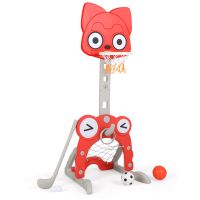 costway canasta de baloncesto infantil multijuego altura ajustable diseno de zorro para ninos 3 anos interior y exterior 53 x 54 x 118-148 cm rojo