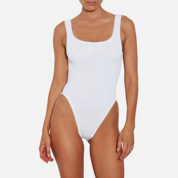 Hunza G Square Neck Stretch-Seersucker Swimsuit