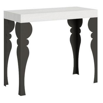 Consola Oriental De Metal Blanco Y Antracita, 8 Plazas, 40 A 196 Cm Torza